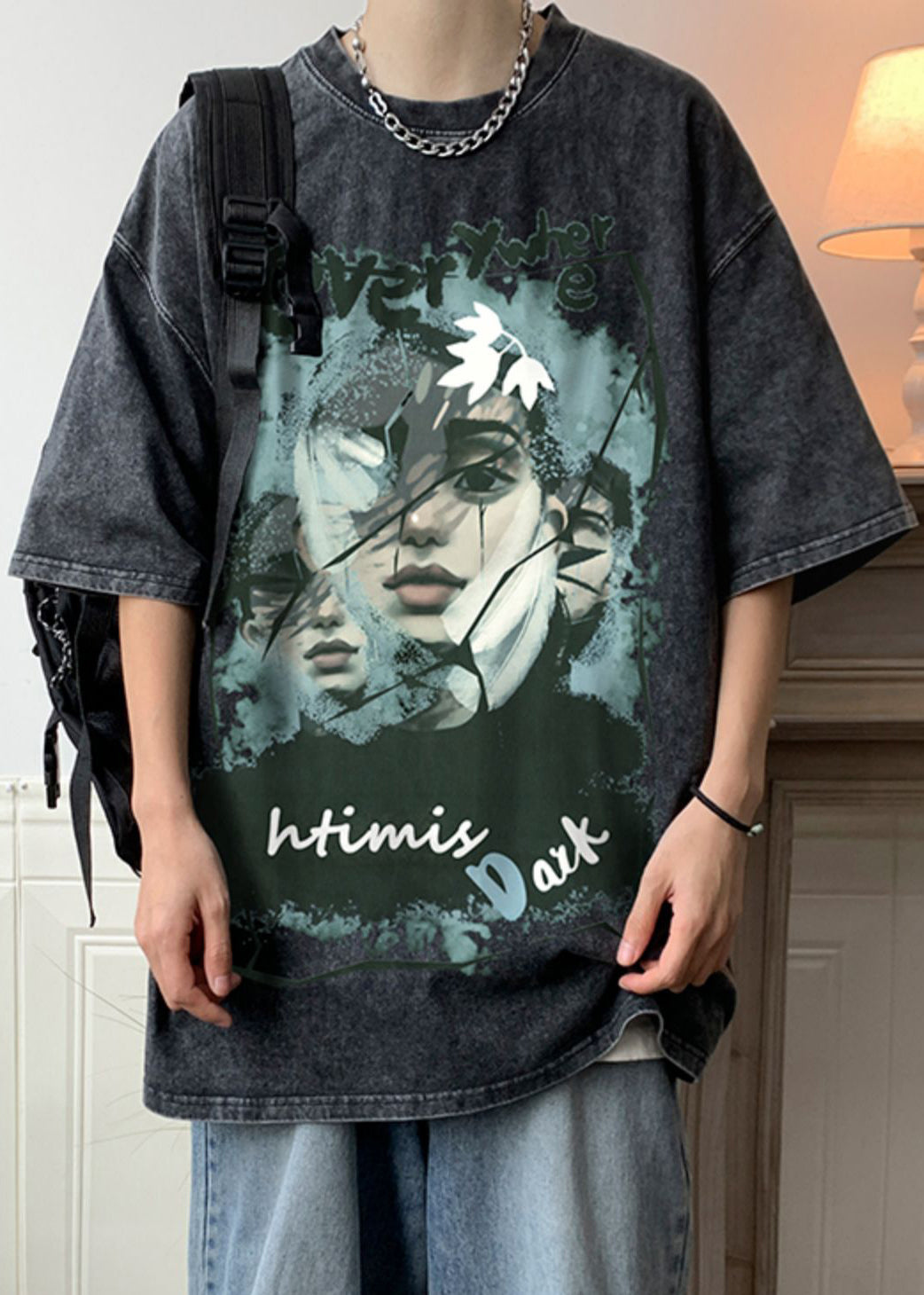 Half Rose Cotton Oversized T Print Sleeve Men Shirts