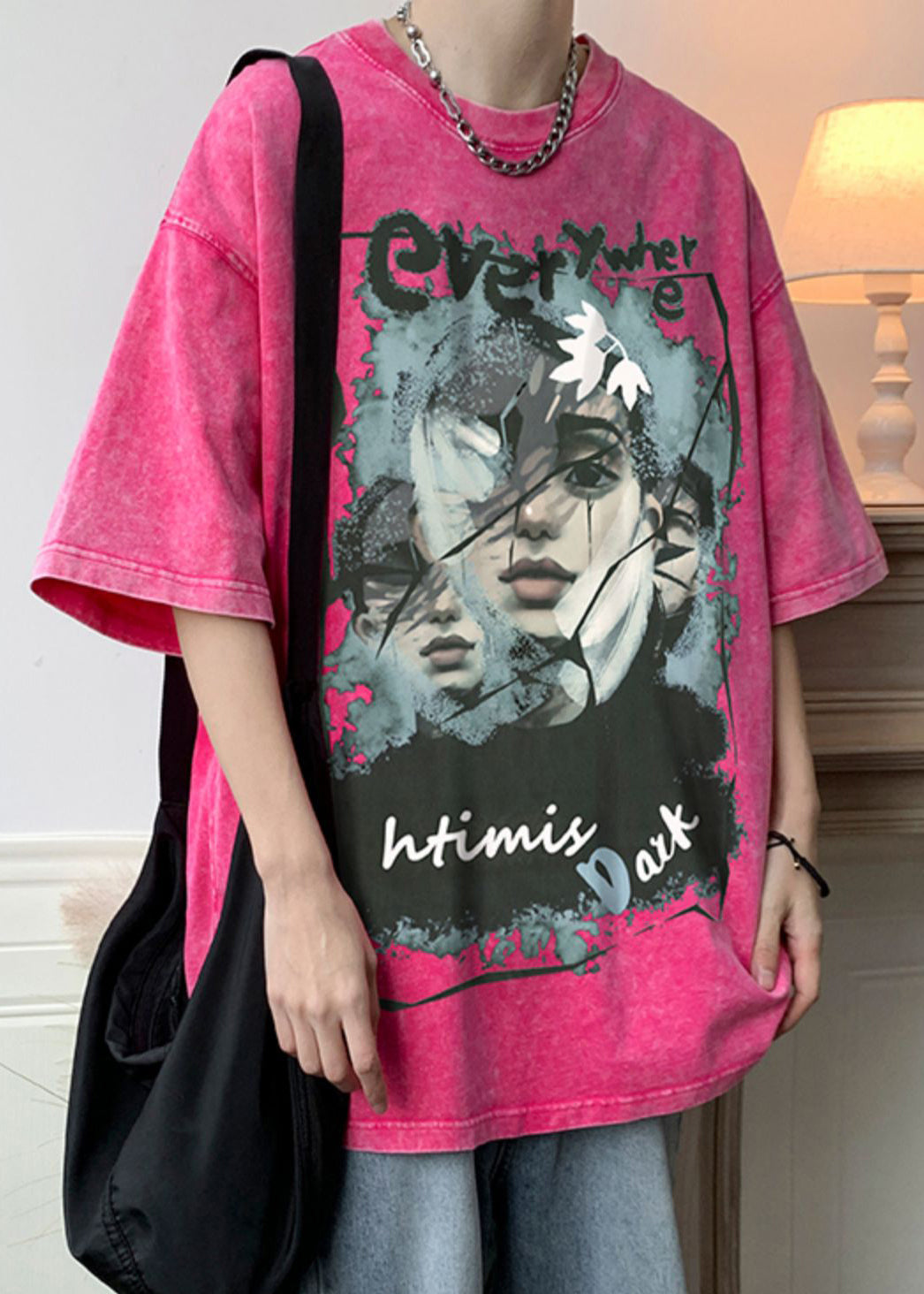 Half Rose Cotton Oversized T Print Sleeve Men Shirts