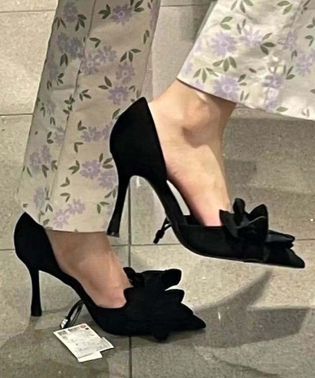 High Toe Heels Chic Pointed Rose Floral Suede Splicing