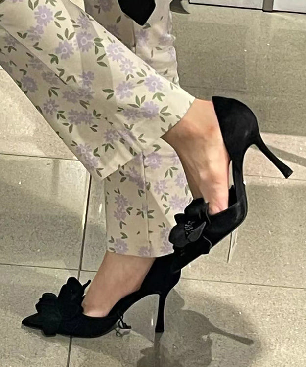 High Toe Heels Chic Pointed Rose Floral Suede Splicing