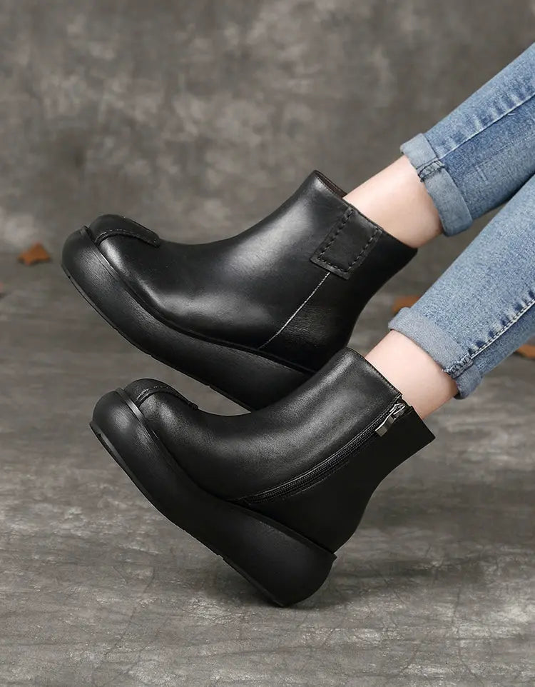 Round Head Handmade Retro Comfortable Wedge Boots Ada Fashion