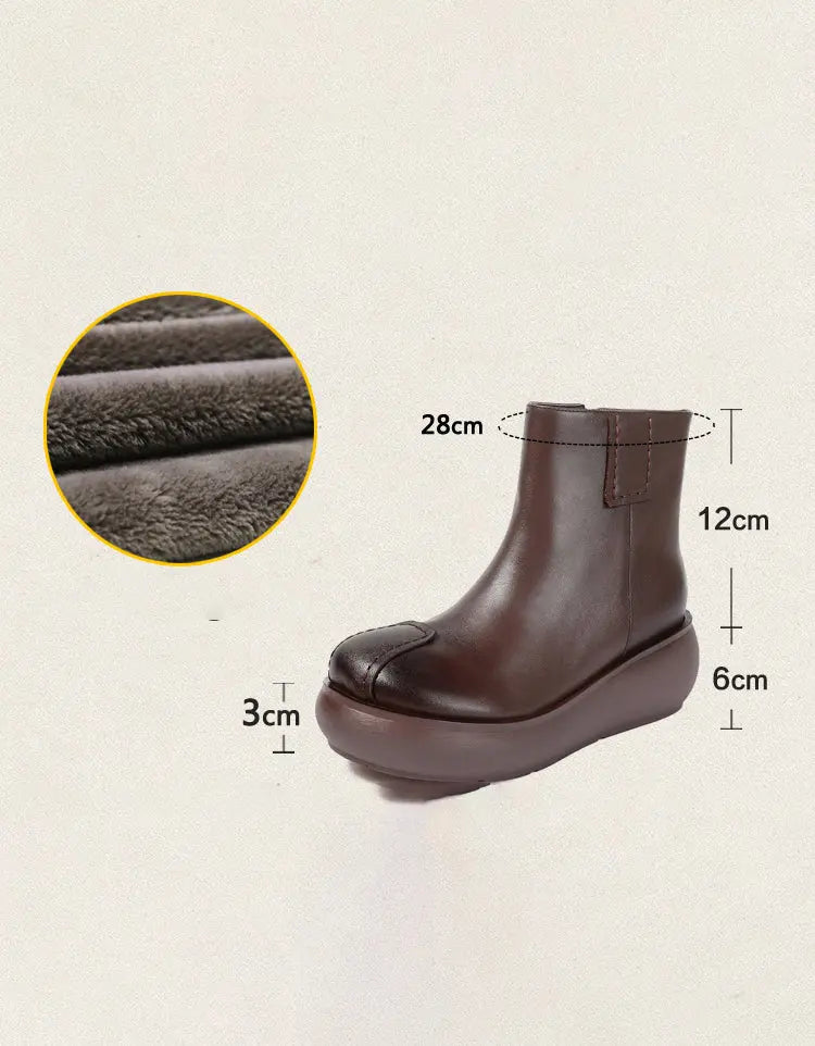 Round Head Handmade Retro Comfortable Wedge Boots Ada Fashion