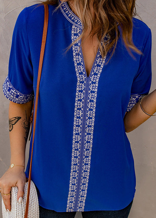 Embroidered Thin Royal T Summer Shirts Blue