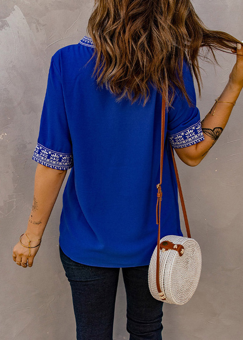 Embroidered Thin Royal T Summer Shirts Blue