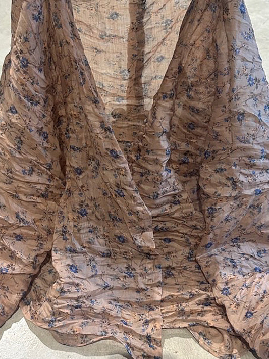 Button Shirt Floral Ramie Women O-Neck Vintage Autumn