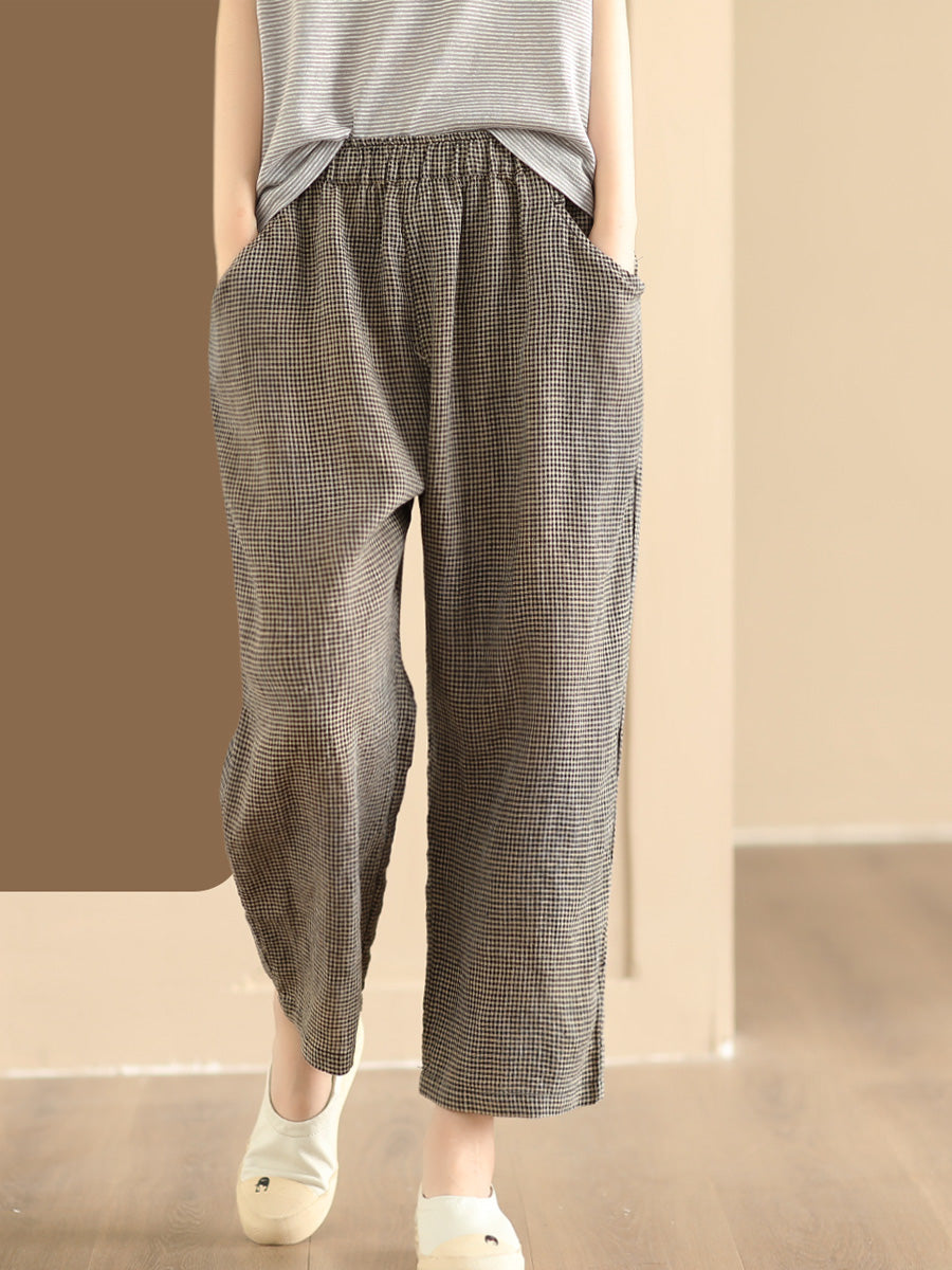 Women Summer Vintage Solid Linen Wide-leg Pants AA1017