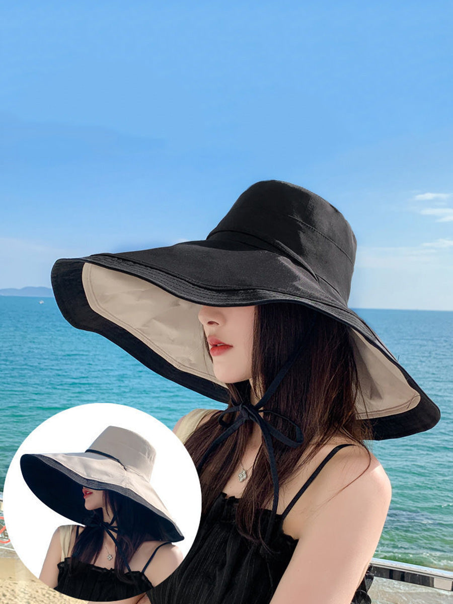 Dual-side Casual Women Brim Wearing Sunproof Hat Large