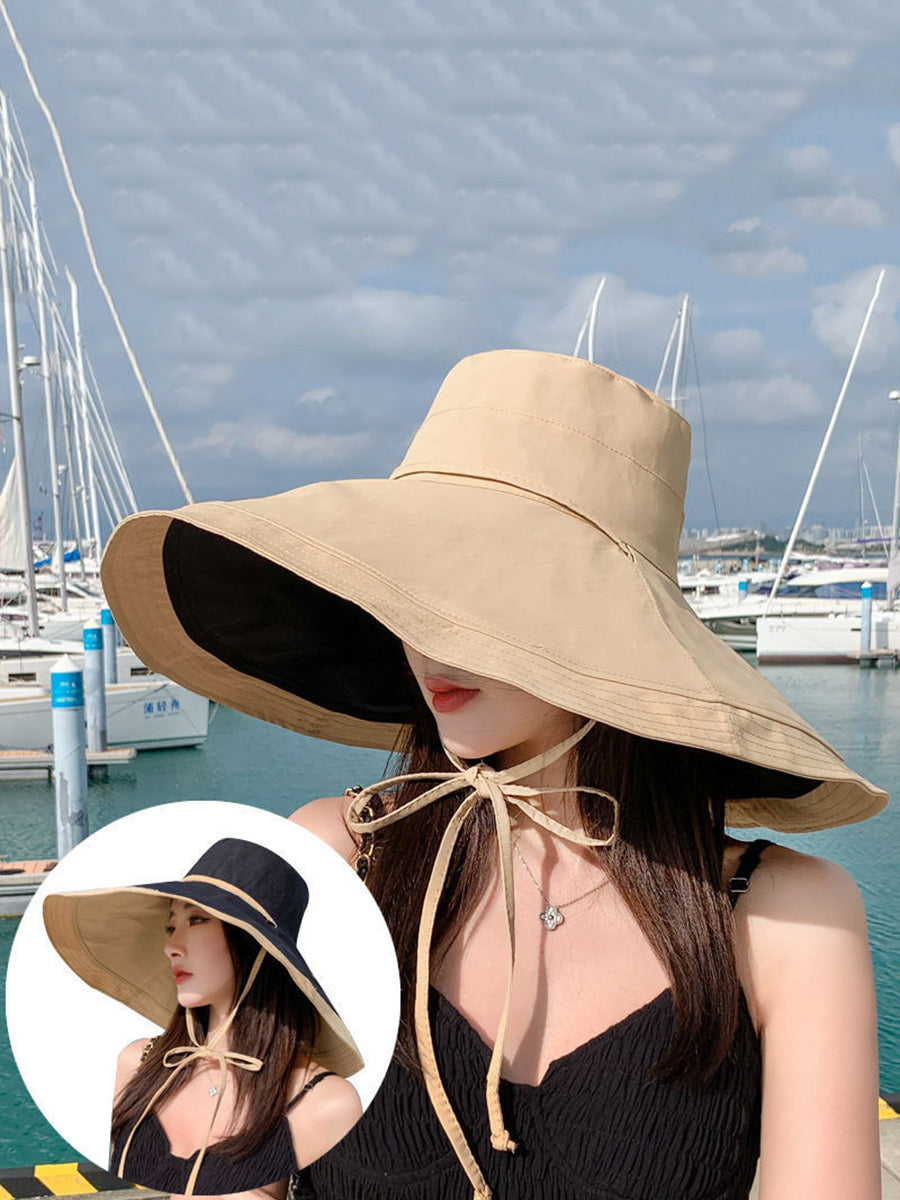 Dual-side Casual Women Brim Wearing Sunproof Hat Large