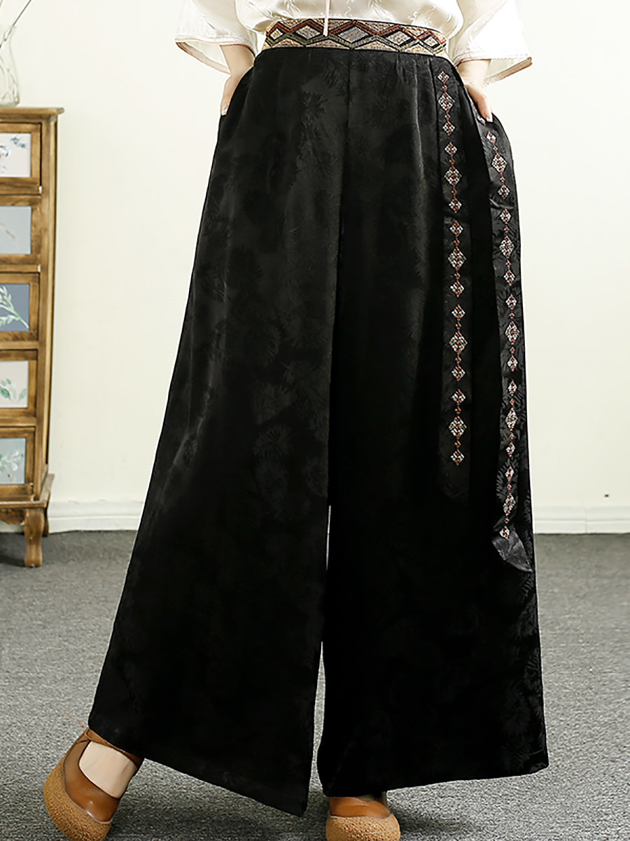 Women Summer Ethnic Jacquard Spliced Wide-leg Pants CV1009