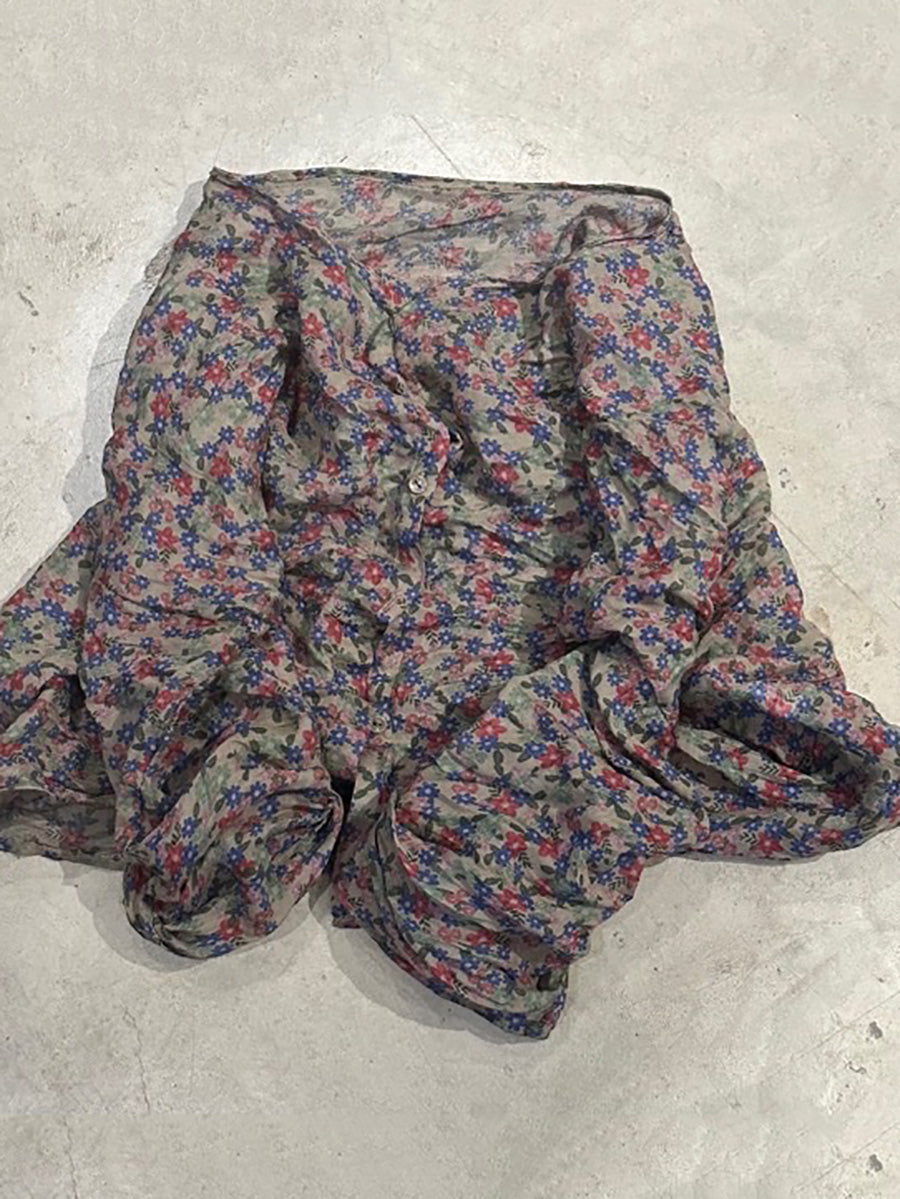 Button Shirt Floral Ramie Women O-Neck Vintage Autumn