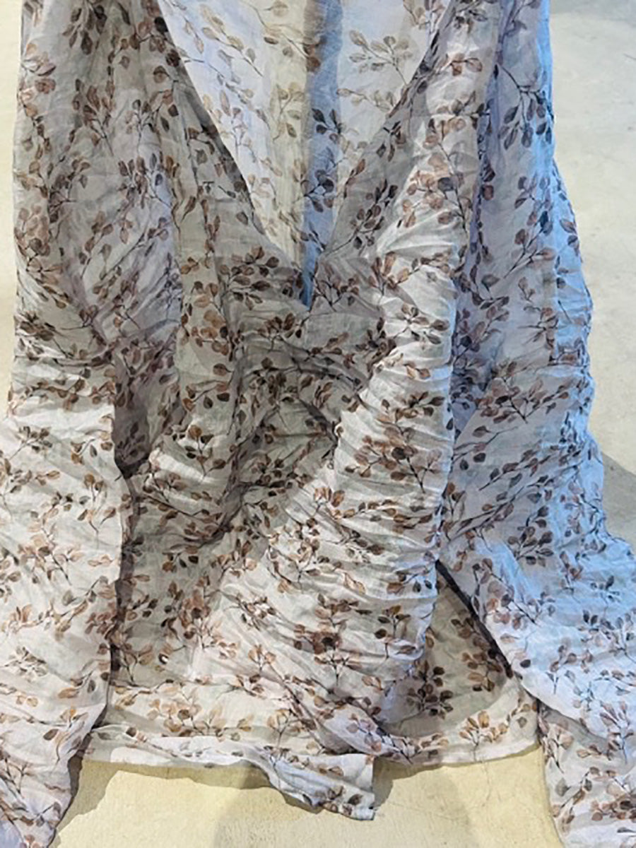 Button Shirt Floral Ramie Women O-Neck Vintage Autumn