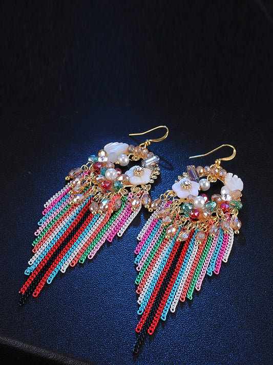 Bohemia Women Tassel Bead Flower Alloy Earrings G160