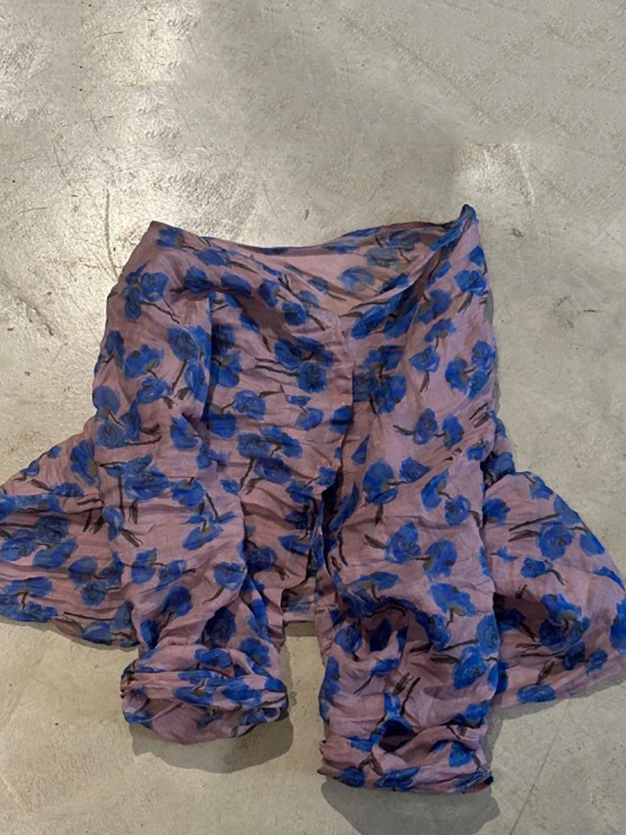 Button Shirt Floral Ramie Women O-Neck Vintage Autumn