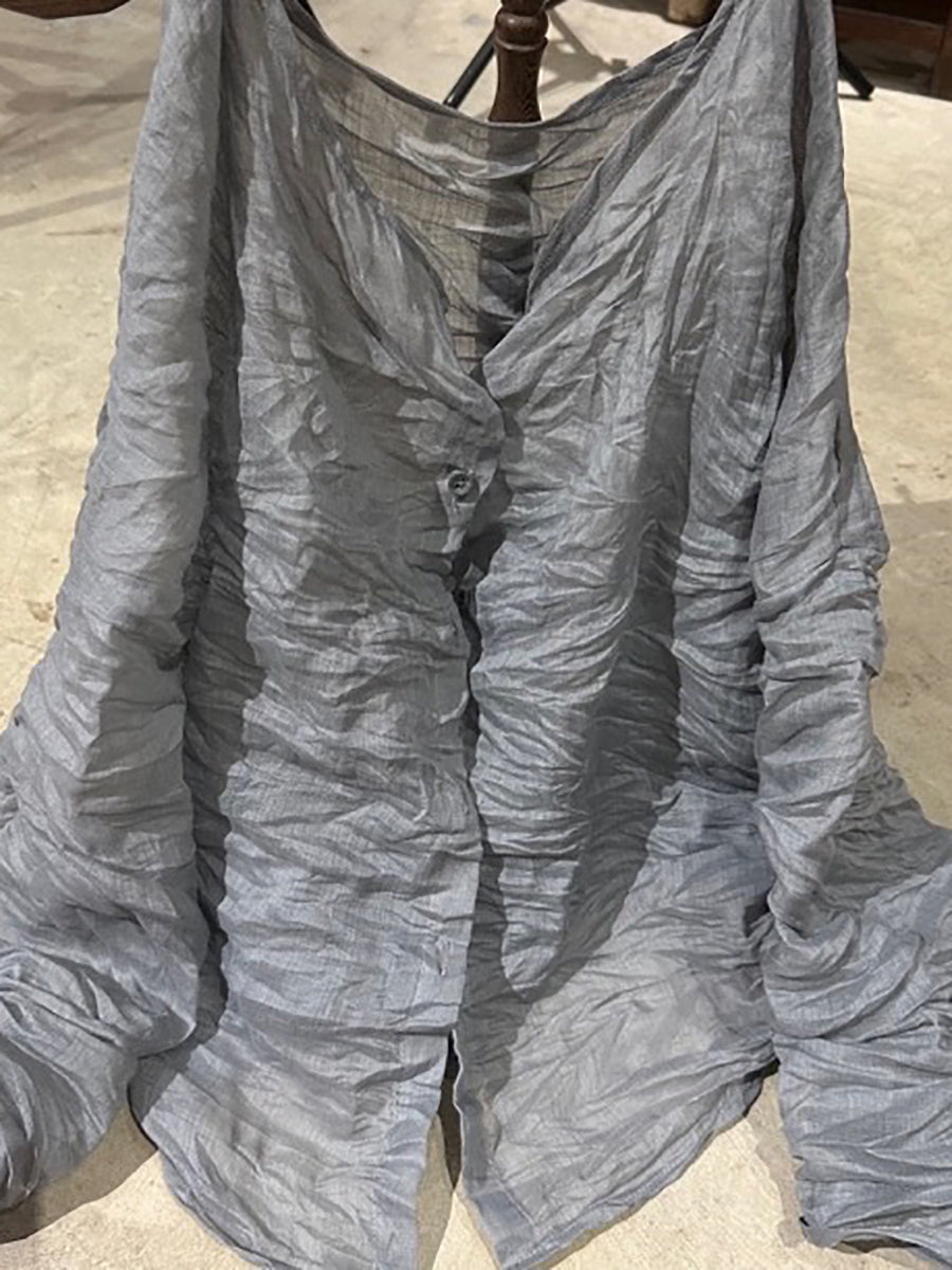 Button Shirt Floral Ramie Women O-Neck Vintage Autumn