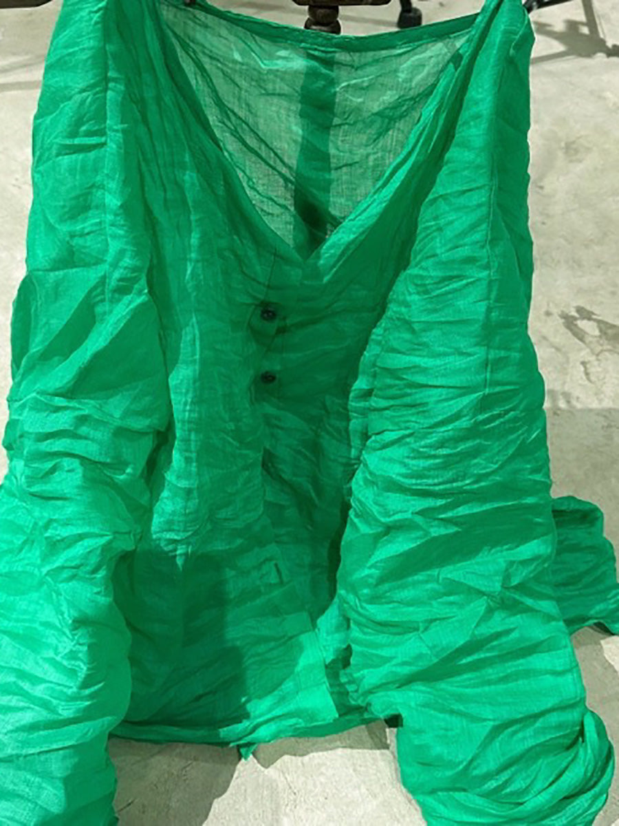 Button Shirt Floral Ramie Women O-Neck Vintage Autumn