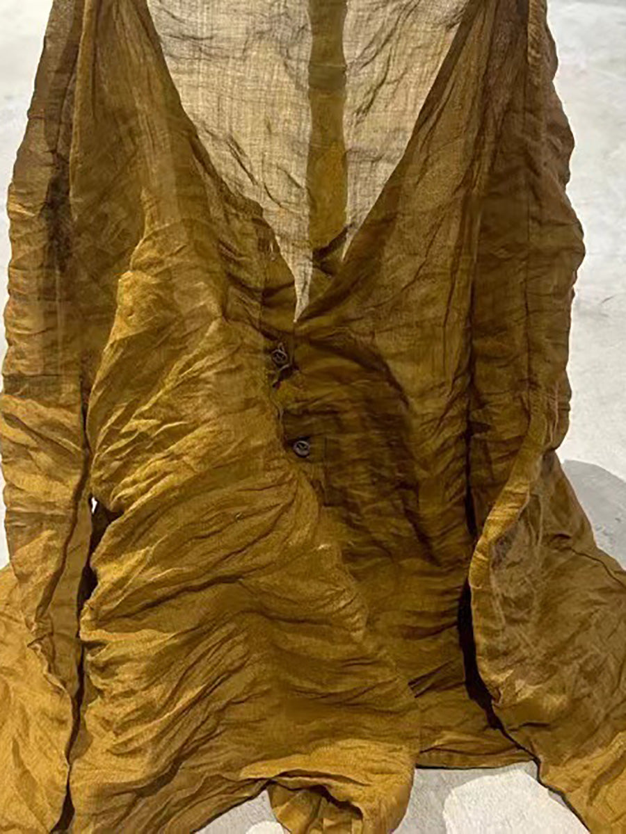 Button Shirt Floral Ramie Women O-Neck Vintage Autumn