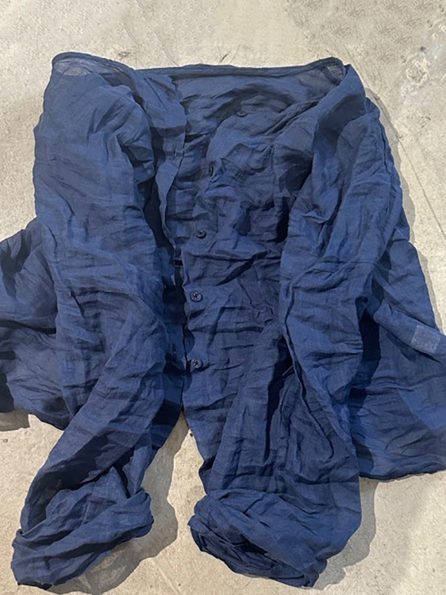 Button Shirt Floral Ramie Women O-Neck Vintage Autumn