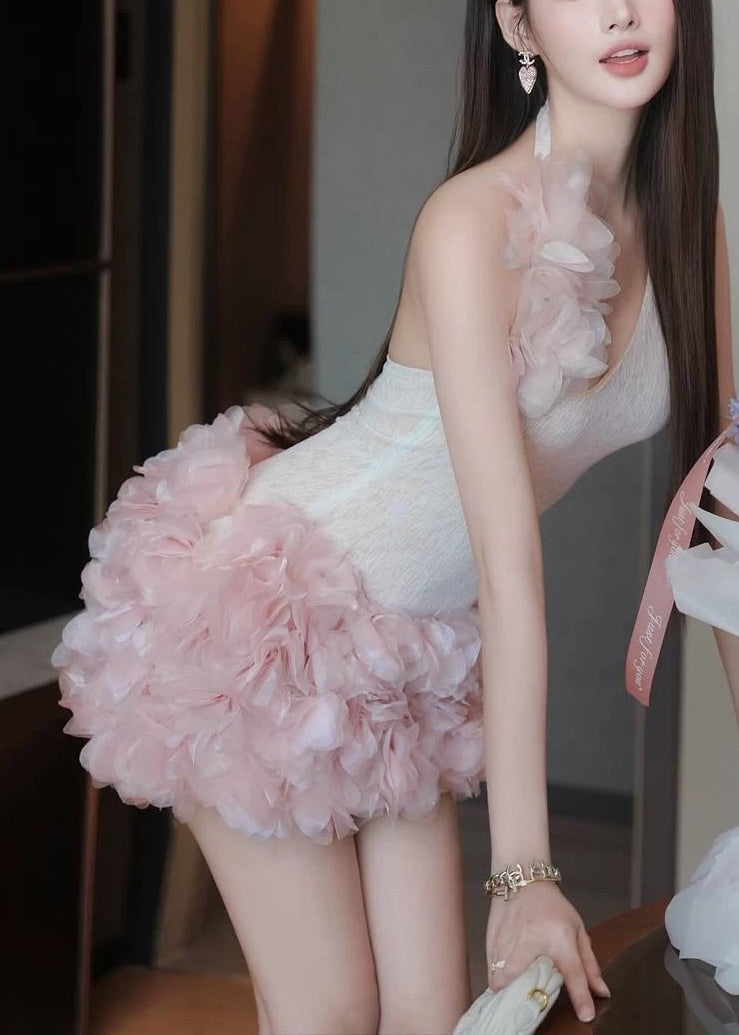 Pieces Set Patchwork Two Backless Floral Tulle Sexy Sleeveless