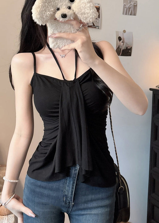 Black Halter Sexy Summer Cotton Asymmetrical Vest