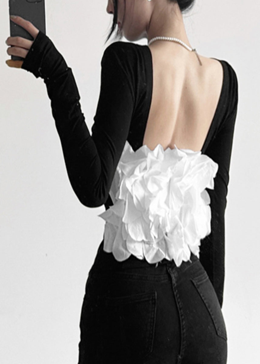 Backless Out Sexy Top Fall Black Hollow Patchwork