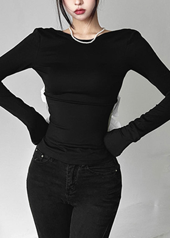 Backless Out Sexy Top Fall Black Hollow Patchwork