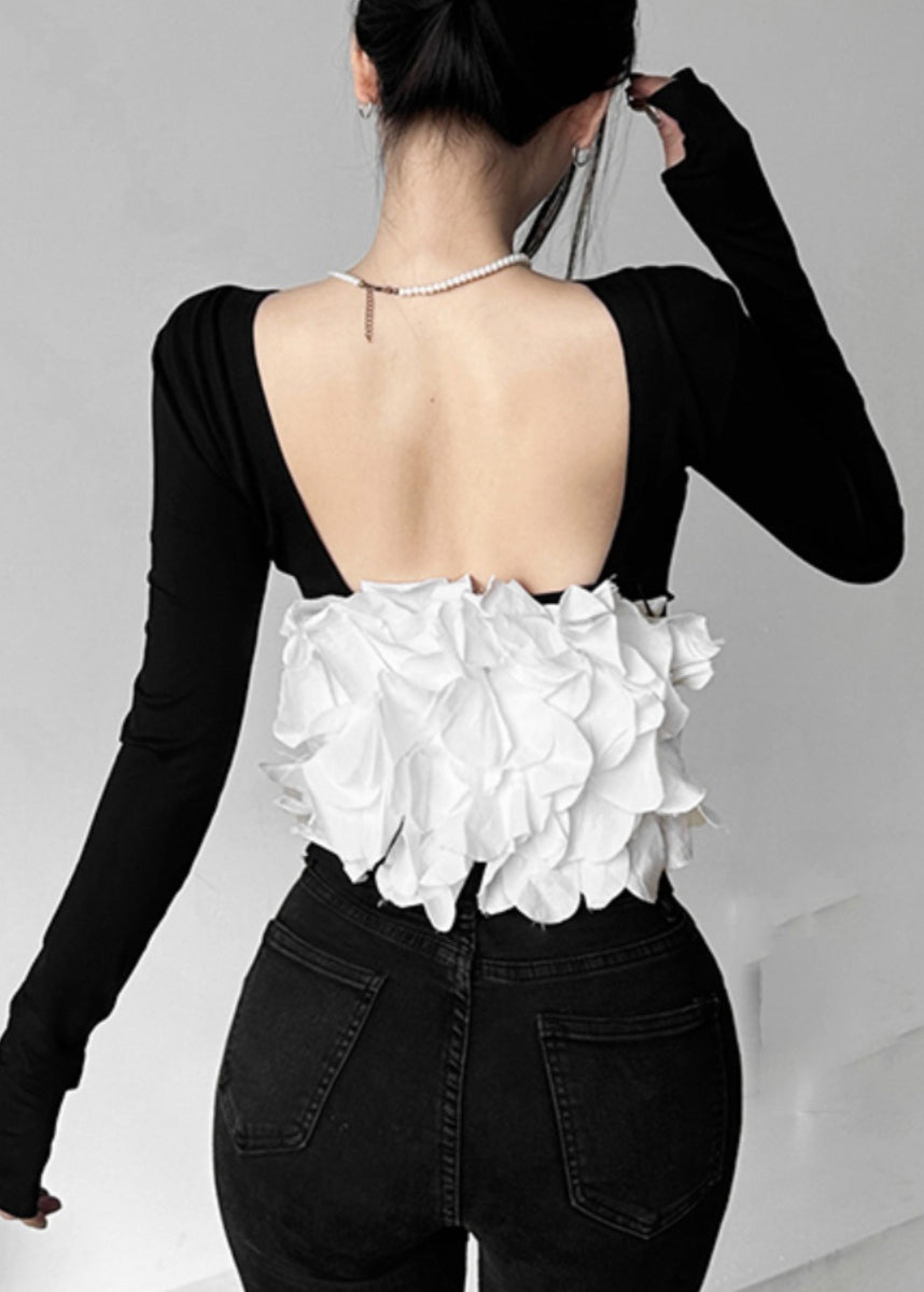 Backless Out Sexy Top Fall Black Hollow Patchwork