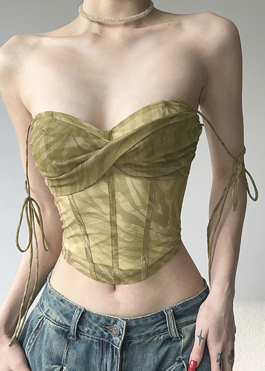 Shoulder Tulle Strap Green Spaghetti Cold Vest Sexy Short