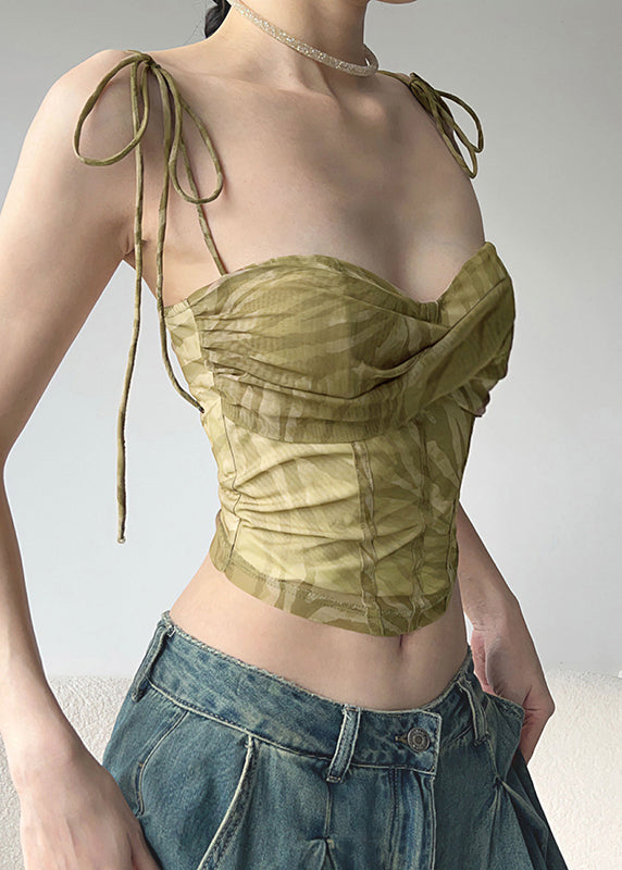 Shoulder Tulle Strap Green Spaghetti Cold Vest Sexy Short