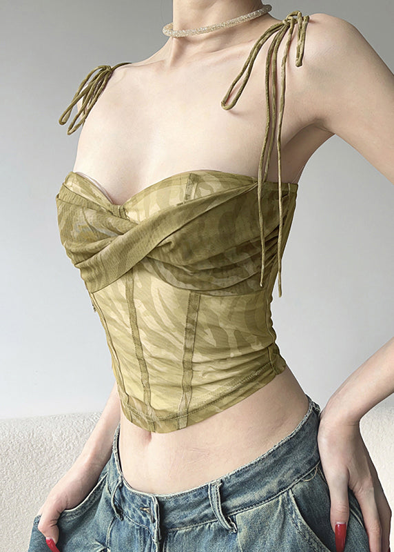 Shoulder Tulle Strap Green Spaghetti Cold Vest Sexy Short