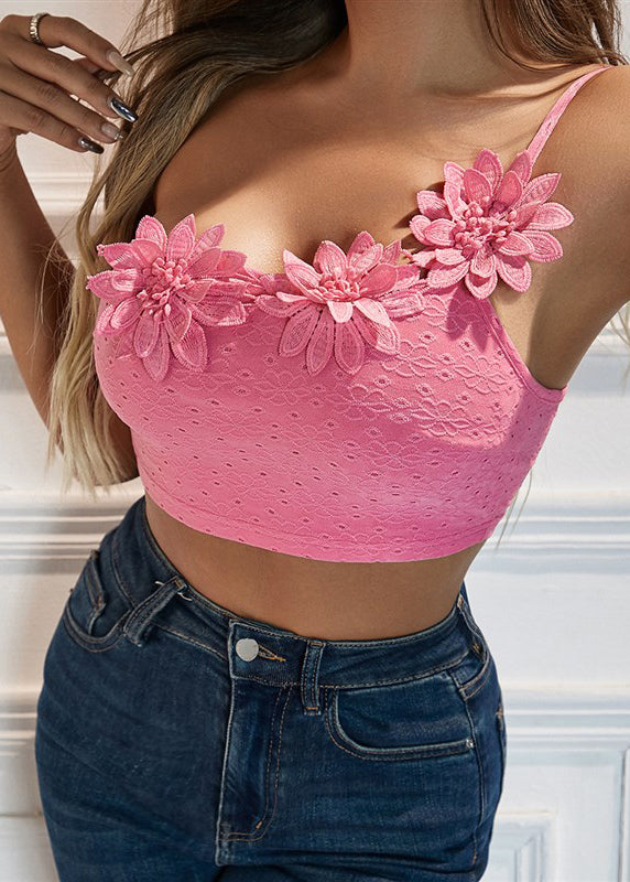 Flower Camisole Top Pink Sexy Dimensional Shoulder Single With