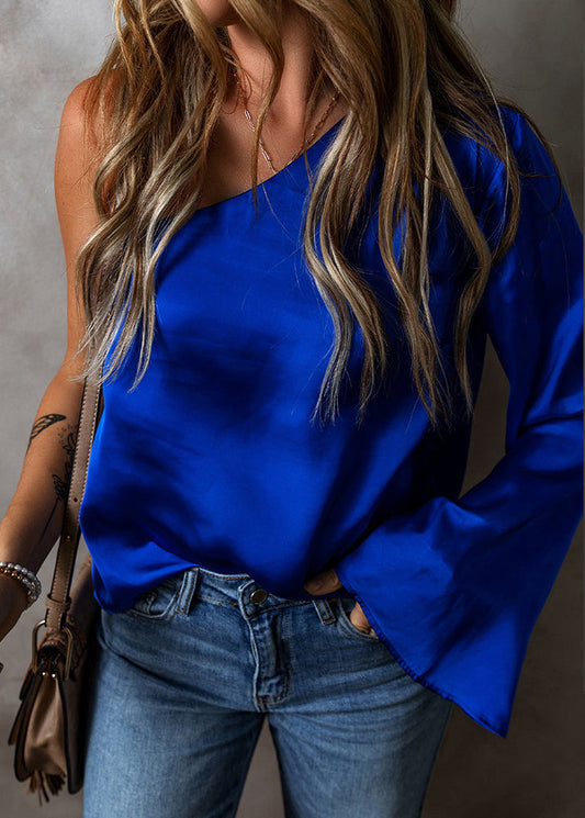 Royal Sexy Shoulder Tops Fall Asymmetrical Blue One