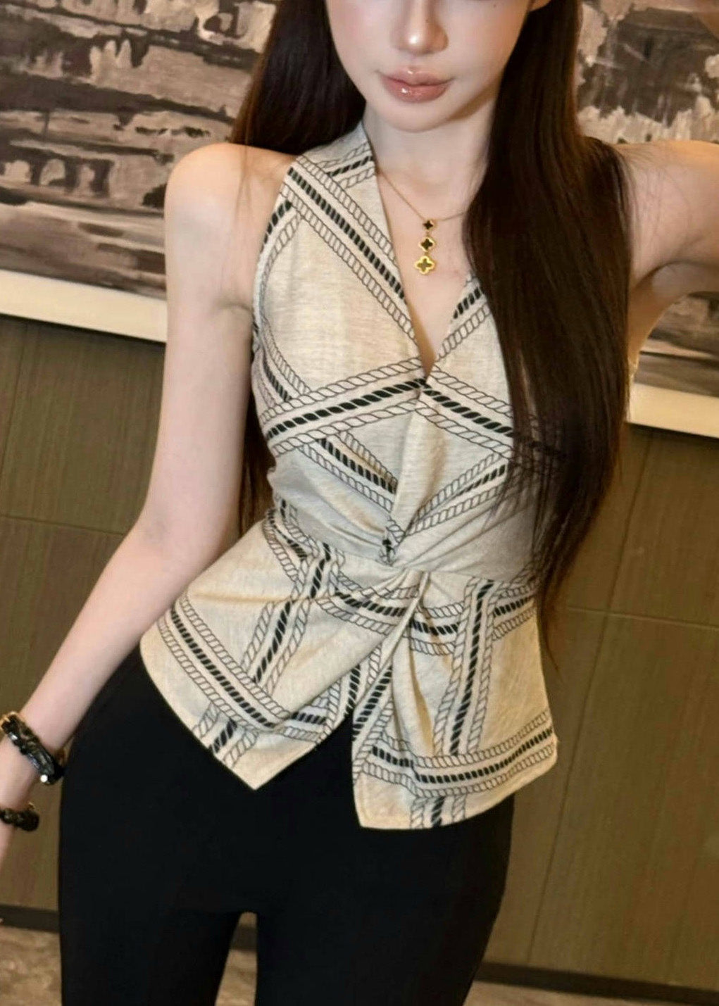 Side Print Fit Silm Vests Sexy Summer Halter White Open