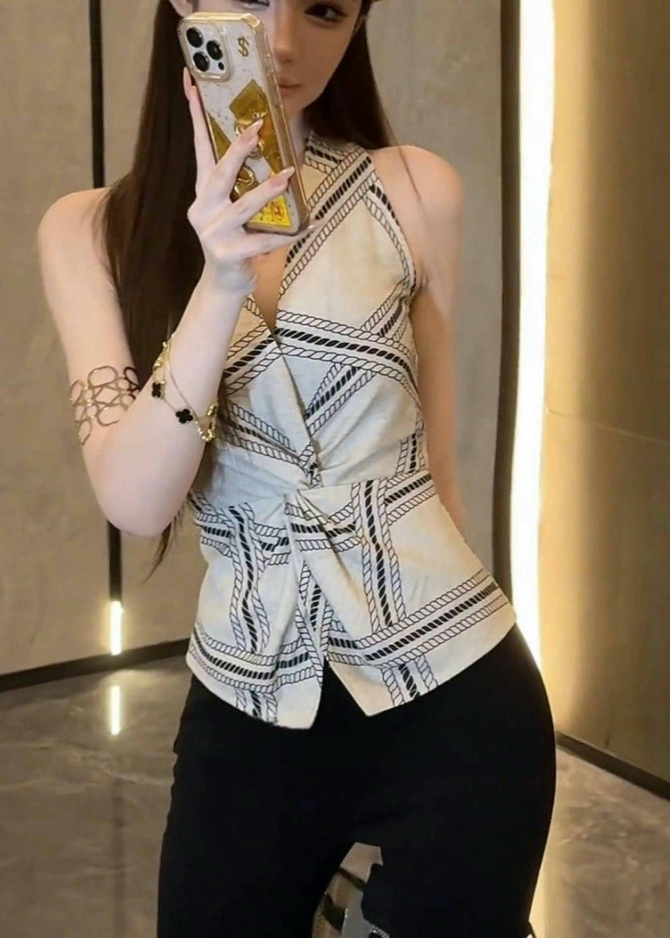 Side Print Fit Silm Vests Sexy Summer Halter White Open