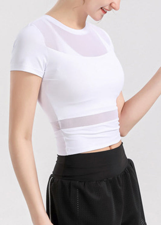 White Sleeve Short Tulle Top Patchwork Yoga Sexy