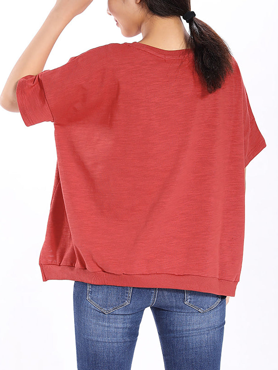 Kurzärmliges T-Shirt mit Sonnenblumen-Aufdruck in Übergröße QW1052