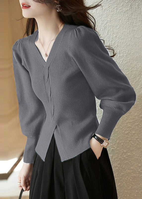 Silm Fit Red V Neck Side Open Knit Shirt Spring TN015