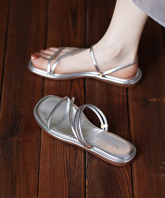 Leather Toe Slide 2025 Splicing Sandals Peep Faux Silver