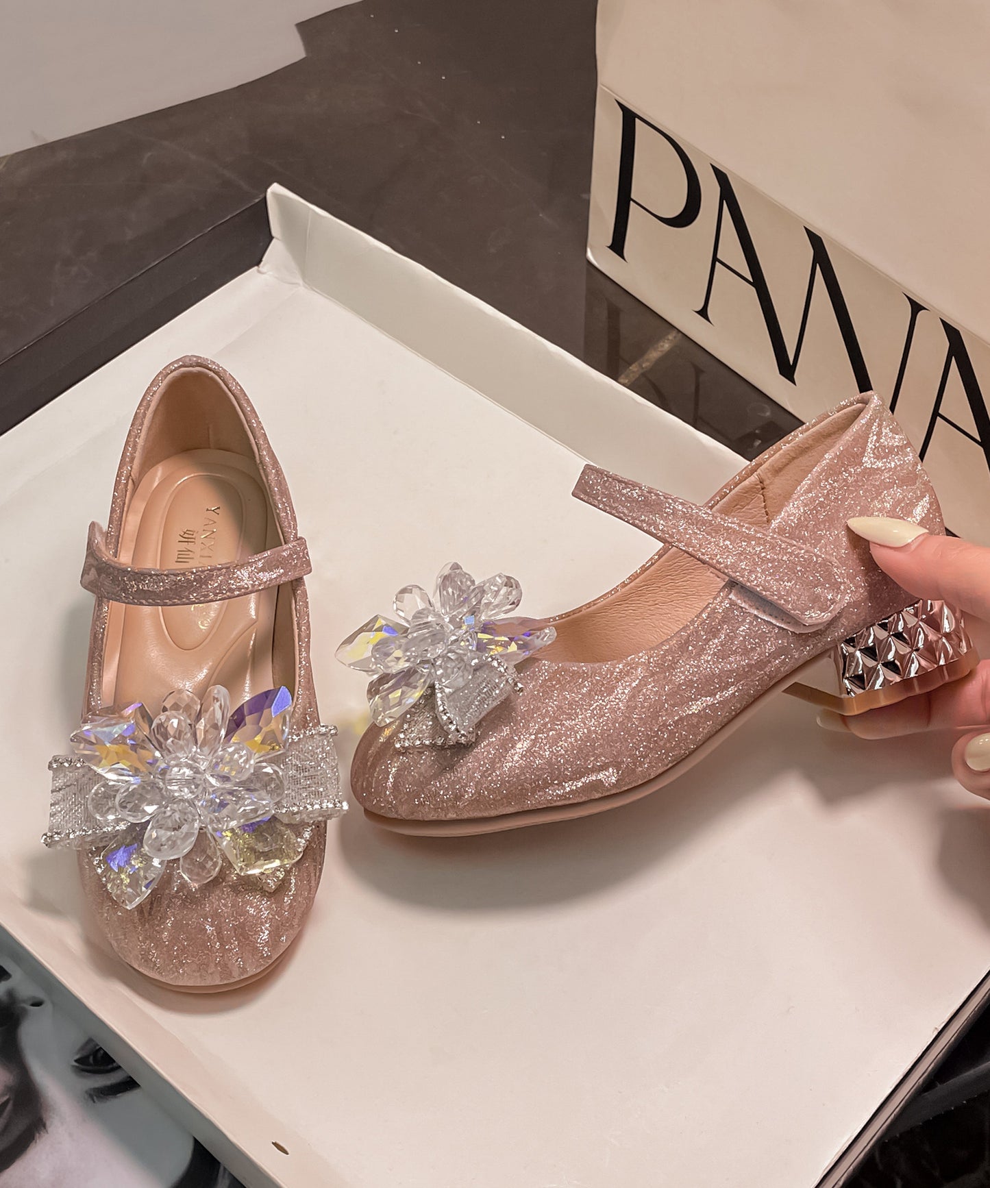 Buckle Strap Silver Stylish Leather Faux Girls Crystal Princess