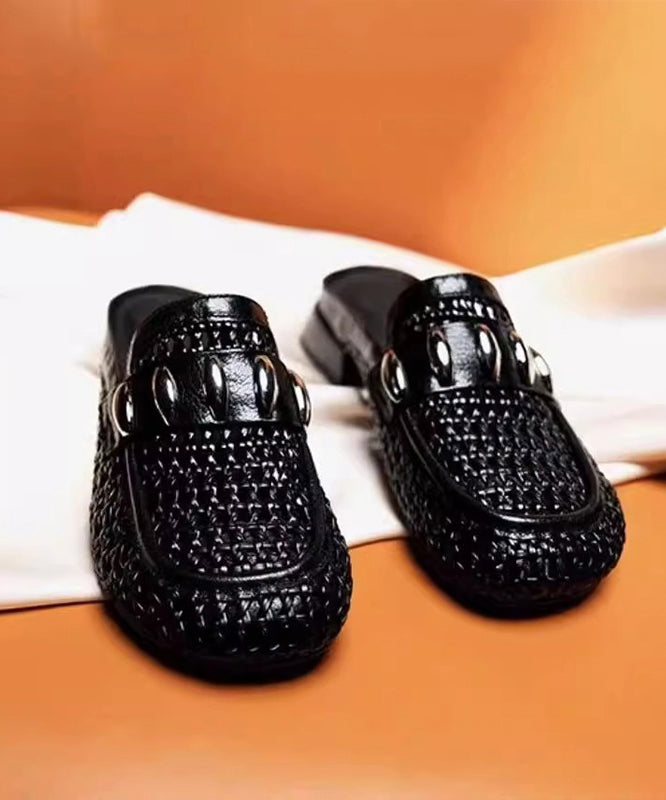 Out Faux Hollow Slide Sandals Leather Splicing Silver