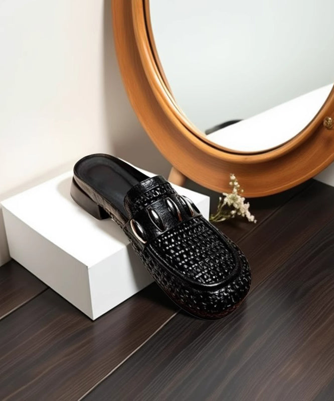 Out Faux Hollow Slide Sandals Leather Splicing Silver