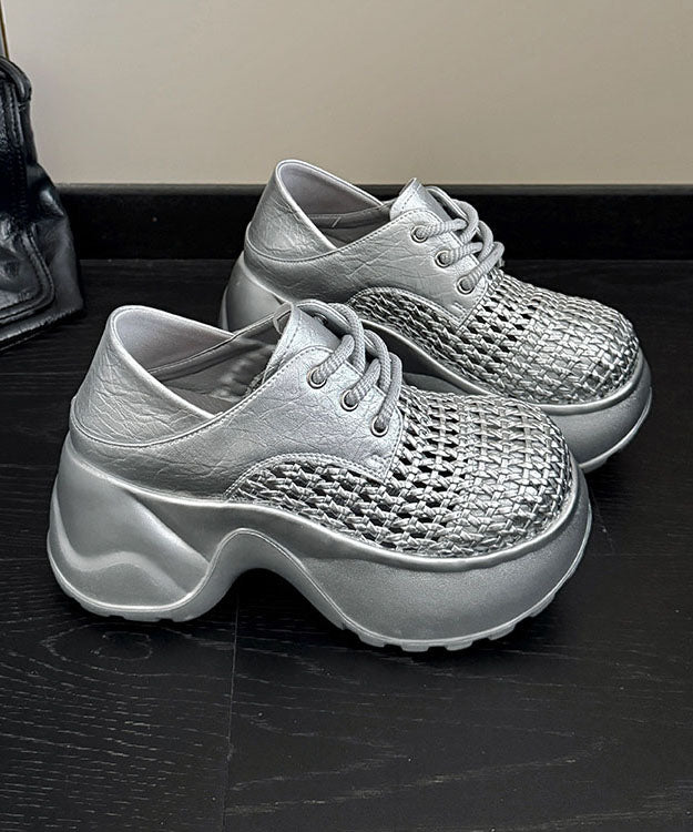 Up Out Silver Hollow Fashion Splicing Lace Platform Sandals