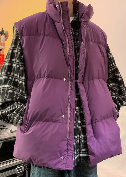 Simple Apricot Zip Up Pockets Solid Men Puffer Vest Winter RN012