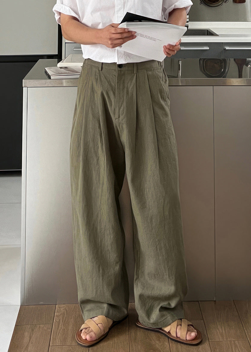 Pants Simple Green Solid Summer Men Waist High Linen Army