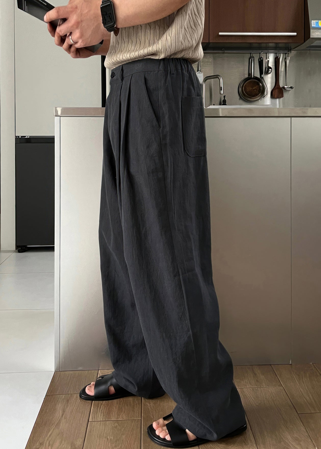 Pants Simple Green Solid Summer Men Waist High Linen Army