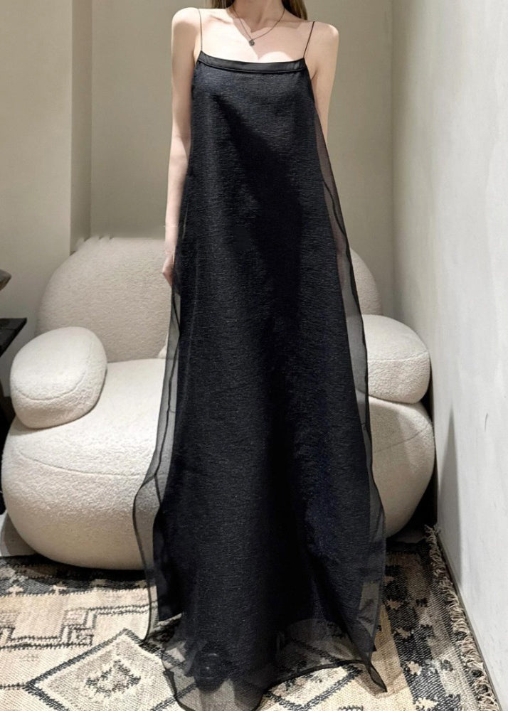 Cold Tulle Simple Solid Spaghetti Shoulder Black Dress Strap