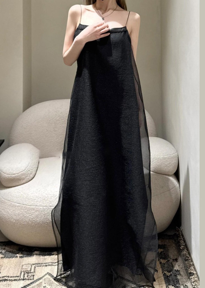 Cold Tulle Simple Solid Spaghetti Shoulder Black Dress Strap