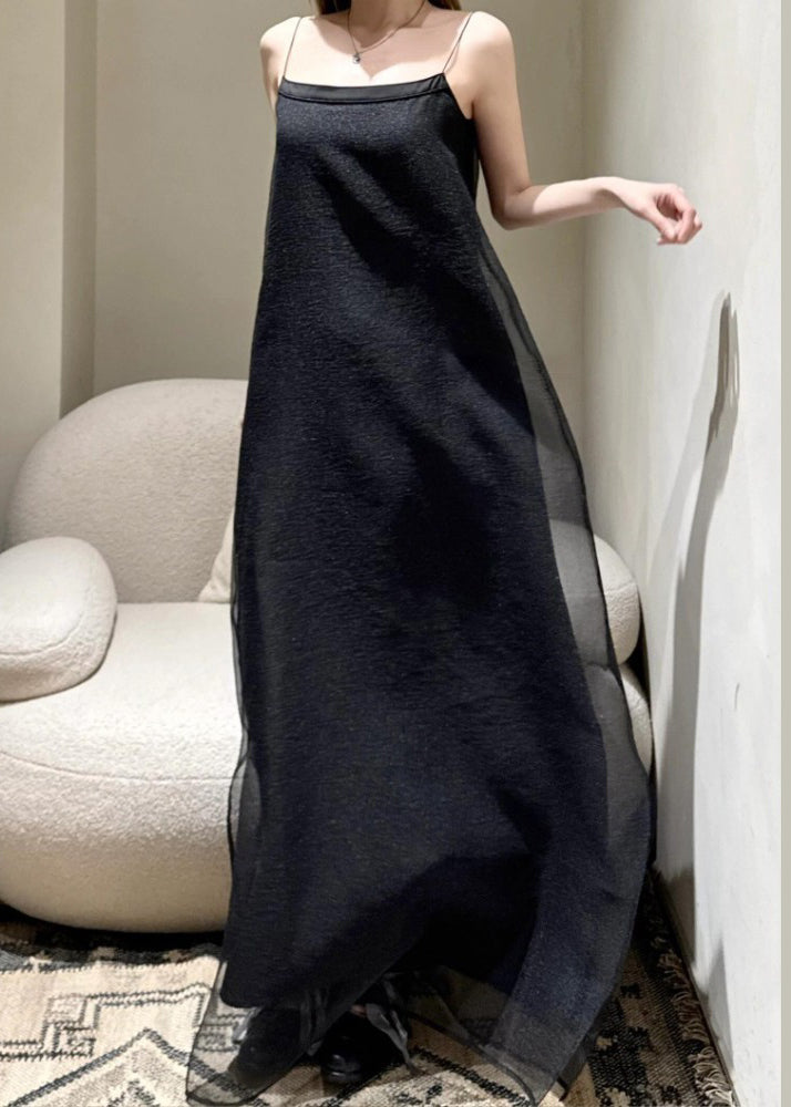 Cold Tulle Simple Solid Spaghetti Shoulder Black Dress Strap