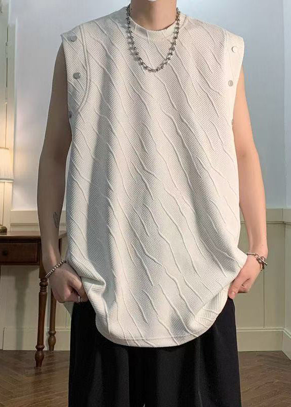 Solid Cotton T O Sleeveless Shirts Black Men Simple Neck