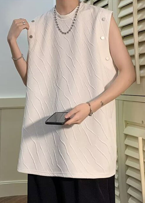 Solid Cotton T O Sleeveless Shirts Black Men Simple Neck