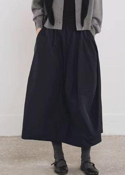 Line Cotton Fall Black Pockets Simple Elastic Waist A Skirts